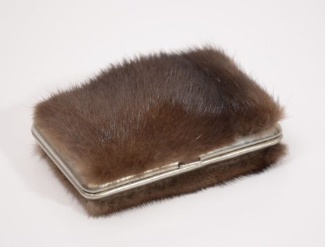 Business card holder decorated with mink fur